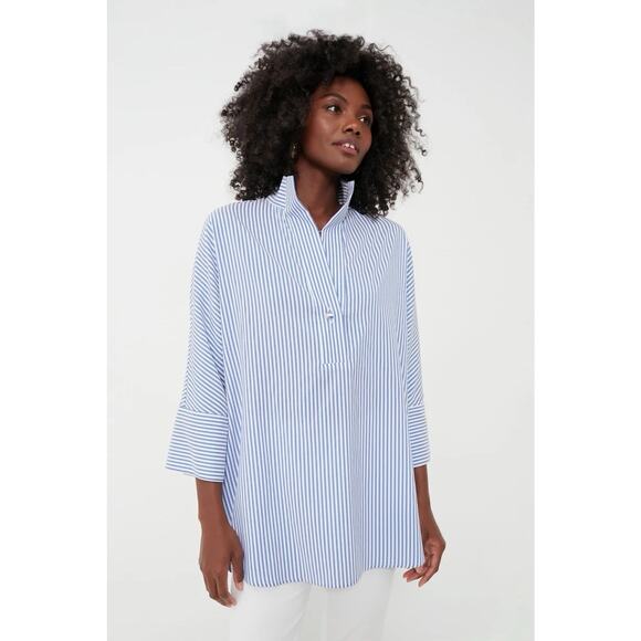 Tuckernuck Tops - Tuckernuck Willow Tunic Blue White Stripe Oversized Poplin Half Placket Preppy S